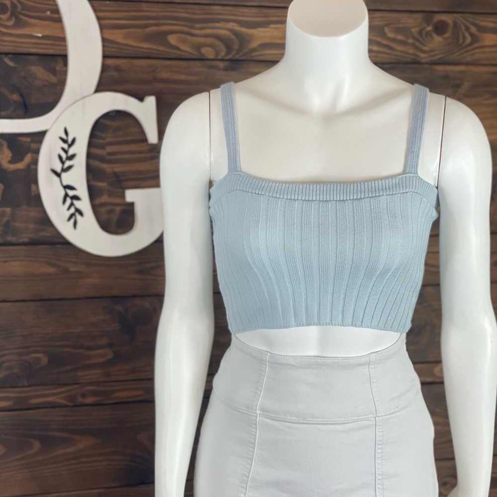 Missguided | Square Neck Ribbed Crop Top Cami‎ Tank Top Baby Blue